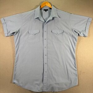 Vintage Panhandle Slim Pearl Snap Shirt Mens 18 Blue Windowpane Lightweight‎